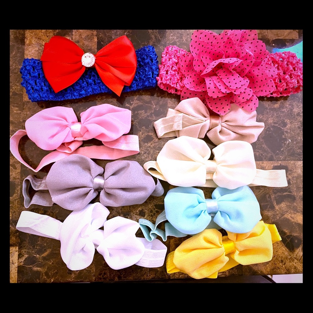 Little girl cute baby bow headbands set of 9